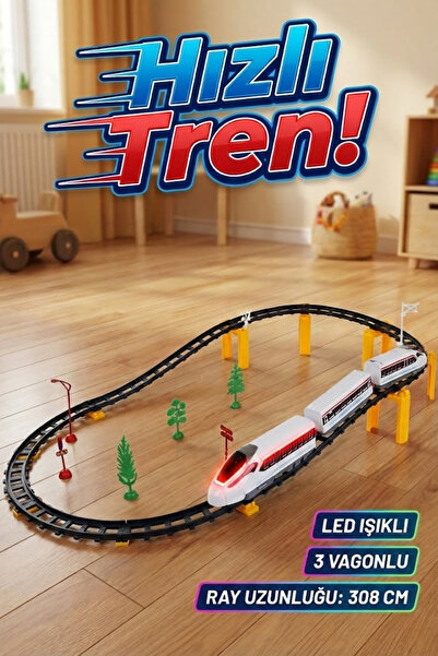 craftivio Oyuncak Hızlı Tren Seti 40 Parça - Pilli, Işıklı, Sesli ve Raylı Bü...
