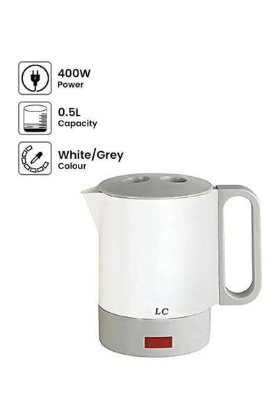 LC Mini Electric Kettle 0.5L 400W – Compact Travel Water Boiler White/Grey