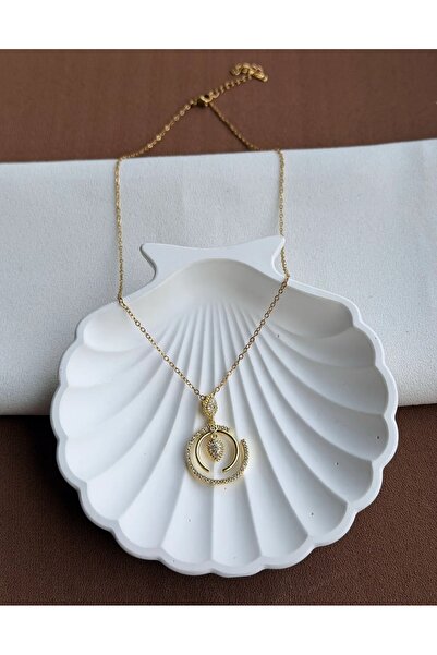 LİLİA Women's Gold Color Zircon Stone Ring Detail Necklace