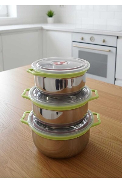 OEM Set 3 boluri inox cu capace etanșe, 14 cm / 16 cm / 18 cm, pentru depozit...