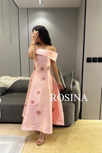 Rosina Mikado Midi Evening Dress in Flesh Color from