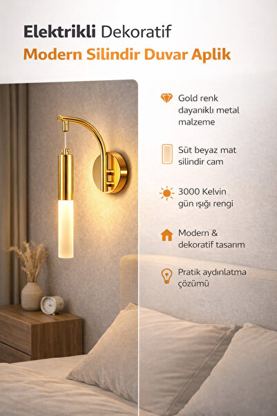 Store Elektrikli Modern Silindir Duvar Apliği Gold 3000K Gün Işığı Dekoratif