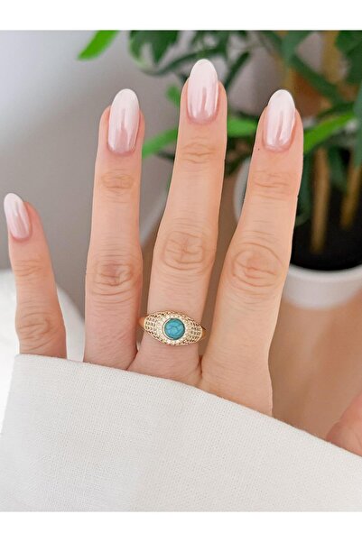 Venus Design خاتم فولاذي باللون الفيروزي (قابل للتعديل)