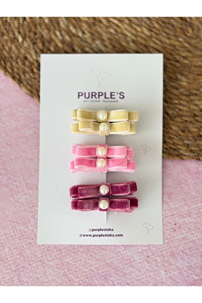 PURPLE'S BİR TUTAM MUTLULUK Handmade Design 6-Piece Pearl Detailed Velvet Bow...