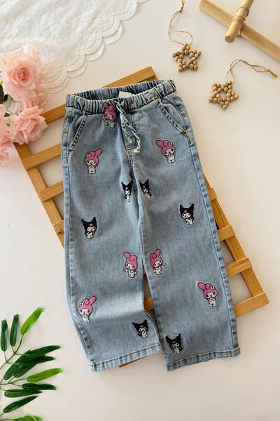 Minigimin Cicileri My Little One's Cicileri Krm Embroidered Girls' Jeans - Blue