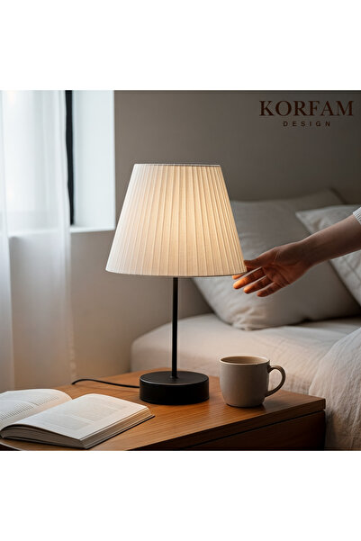 KorFam Metal Body Lampshade with White Linen Fabric Headboard