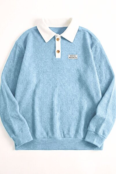 Mood Lab Polo Yaka Düğmeli Waffle Kumaştan Uzun Kol Sweatshirt