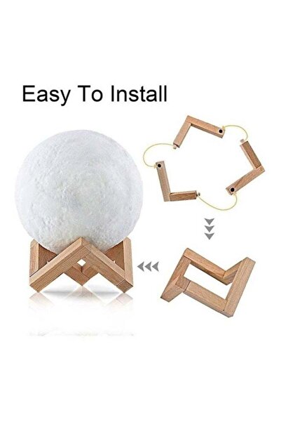 LC 3D Moon Lamp with Wooden Stand and RGB Color Light – USB Rechargeable Deco...