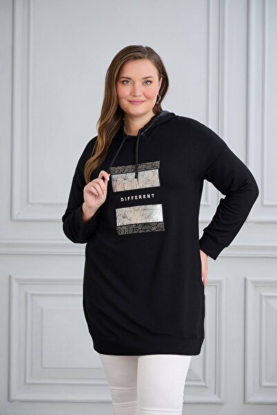 TUSSE Елегантна туніка з капюшоном, прикрашена вишивкою з каменів, з принтом ...