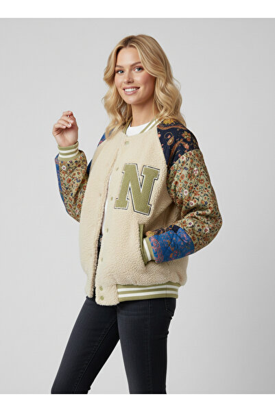 NEW JOURNAL Women's Çağla Sleeves Printed Embroidered Bomber Coat Ayr1875