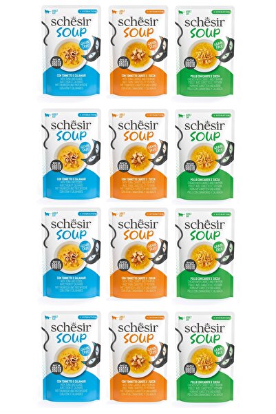 Schesir Soup 3 Çeşit Karma Yetişkin Kedi Çorbası Pouch 40 Gr. X 12 Adet