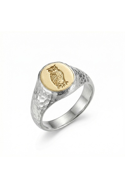 makeitbylove Sultan Baykuş Bilgelik Sembolü Gümüş Mühür Yüzük - El Yapımı Hediye