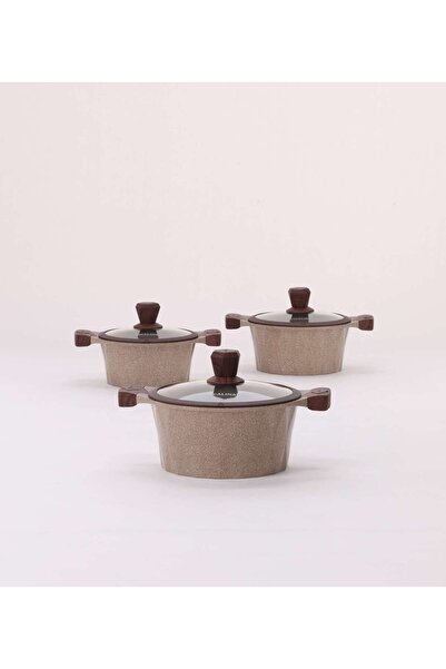 aljahwari 6-piece granite cookware set with glass lid and wooden handle