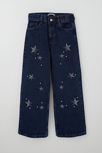 Breeze Girl's Jeans with Rhinestone Star Accessories, Ages 10-14, Dark Blue