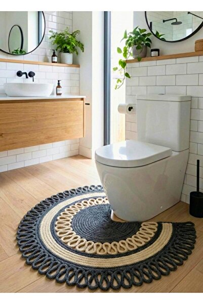 HomeTurko Hand Knitted Toilet Front Bath Mat, Stain and Odor Resistant, Bohem...