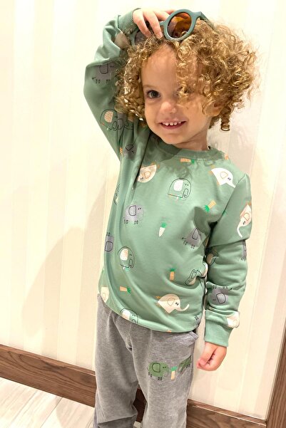 Breeze Boy's Tracksuit Set Cute Elephant Pattern 1-4 Years Old, Mint Green