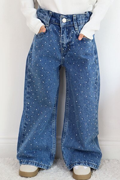 Breeze Girl's Jeans with Stone Accessories and Zippered Pockets, Ages 5-9, Blue