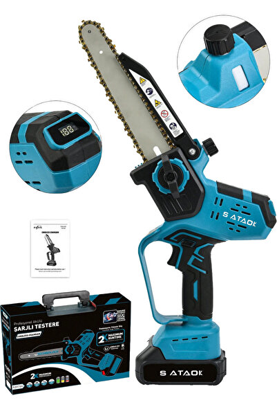 Sataok Dijital Gösterge Ve Otomatik Yağlamalı El Testeresi Ağaç Odun Dal Kesm...