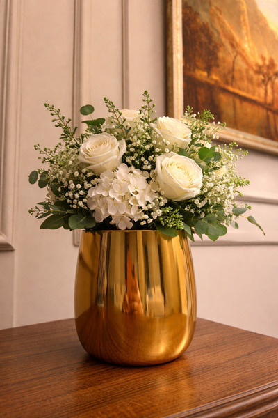 Acarya Design Parlak Gold Metal Dekoratif Saksı / Vazo