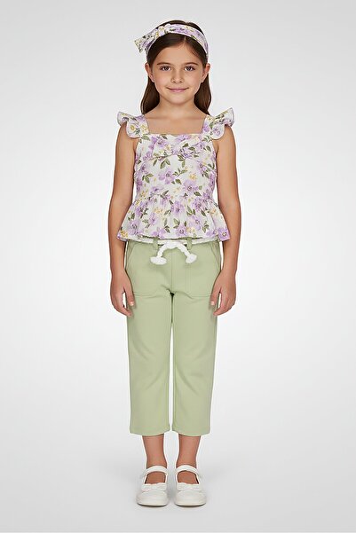 Little Lass Kids Girl 3 Pieces Floral Pattern Top And Pants With Headband Set...