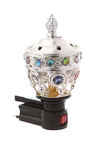 LC Electric Incense Burner Decorative Silver Design with Crystal Stones for H...