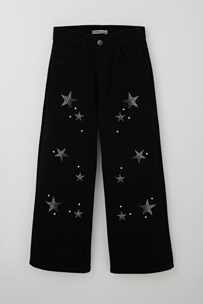 Breeze Girl's Jean Pants with Rhinestone Star Accessories, Ages 10-14, Black