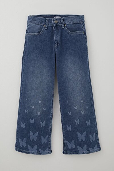 Breeze Girl's Jeans with Butterfly Print Detail on the Leg, Ages 6-12, Blue