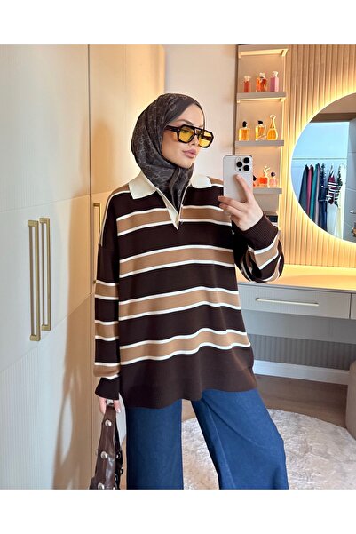 Adalenna Moda Çizgili Triko Kazak