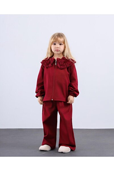 le petit sole Gül Yaka Detaylı Bordo Gabardin 2'li Takım