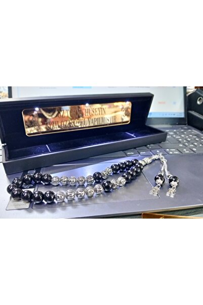 kral hediyelik Erzurum Oltu taşı tesbıh isme özel isim lı harfli gümüş yazılı...