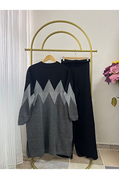 PALME D'OR Women's Double Color Zigzag Glitter Knitwear Trouser Set