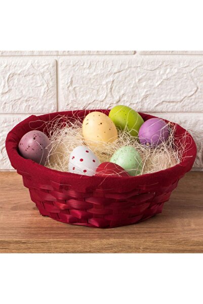 OEM Cos Decorativ Rotund de Bambus Rosu Ø20x8cm