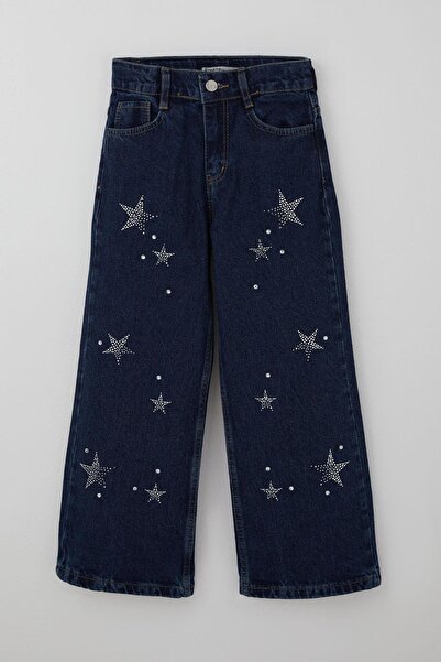 Breeze Girl's Jean Pants with Stone Star Accessories, Ages 5-9, Dark Blue