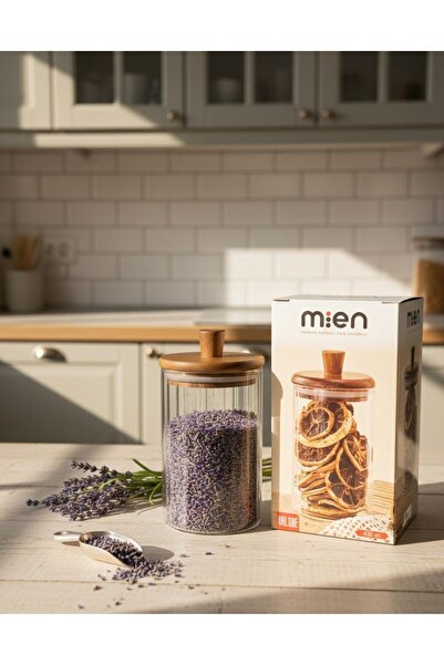 Ogeda Home 420 ml Akasya Kapaklı Cam Baharatlık – Saklama Kavanozu – Mien Tek...