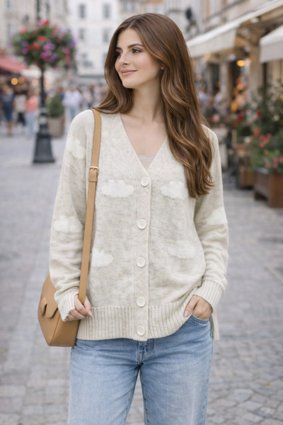Vaniza Cloud Detailed Long Sleeve Knitwear Cardigan