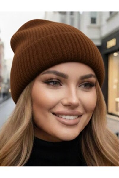 aseh shop قبعة بنية اللون ذات ملمس ناعم