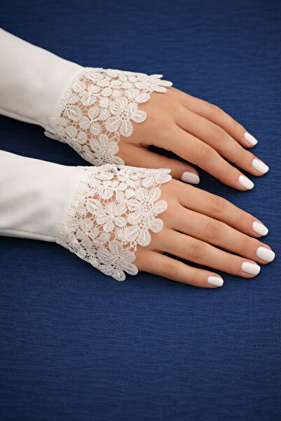 PL Beyaz çiçekli kolluk dantel