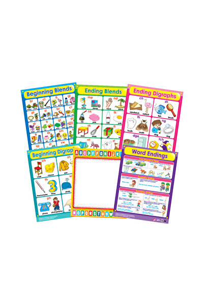 123Publishing House مجموعة لوحات جدارية تعليمية باللغة الإنجليزية: مزيج الحرو...