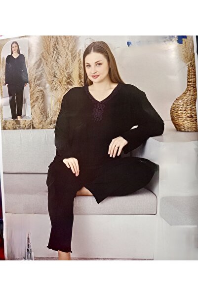 Sude Women's Black Bamboo Long Sleeve Oversized Pajama Set