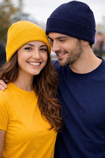 Neden Tekstil طقم بيريه مكون من قطعتين خاص بالثنائي باللون الأصفر والأزرق الداكن