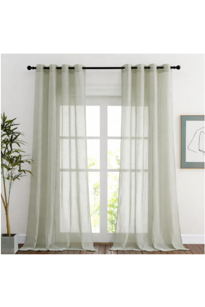 PONY DANCE Set of 2 linen curtains with metal rings 140x245 cm, slightly tran...