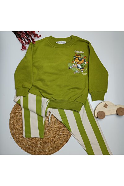 moda rüyası Boy's Tracksuit Set with Stripes Printed Green
