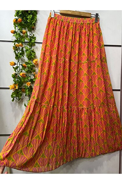 edu collection Patterned Layered Chiffon Skirt with Lining