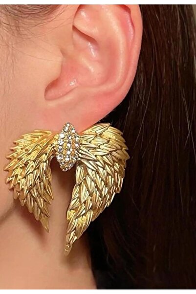 KANERUZ Gold Color Wing Figured Steel Earrings