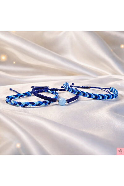 Crystal Atelier Certified Natural Aquamarine Stone Macrame Bracelet - Handmad...