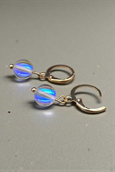 NBS Beautiful Naturel Stones Kuvars Yansımalı Küpe 8 mm Kaliteli Kaplama ( He...