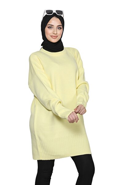 Kırlangıç Moda Oversiz Sarı Bisiklet Yaka Kadın Triko Kazak