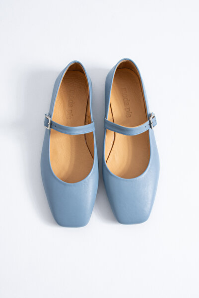 Himushe Genuine Leather Blunt Toe Scarf-Adorned Women's Ballet Flats Denim Bl...