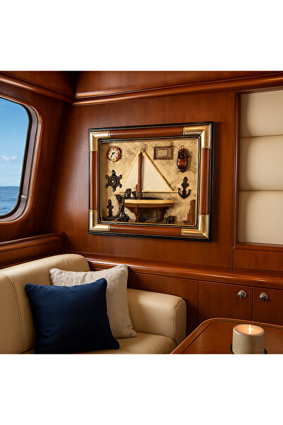 Livava Декоративен стенен панел с морска тематика, с дървена рамка, кораб и м...