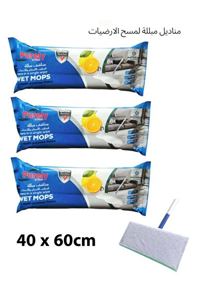 Purely 3 Packs of Lemon and Orange Scent Floor-Cleaning Wet Mops Wipes
